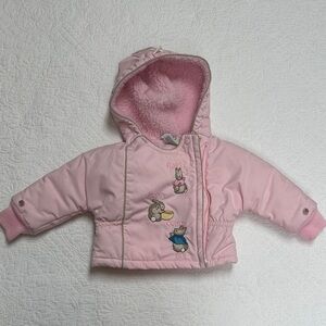 Vintage Beatrix potter by quiltex coat Pink Hooded Baby bunny Embroidery sz 12 m